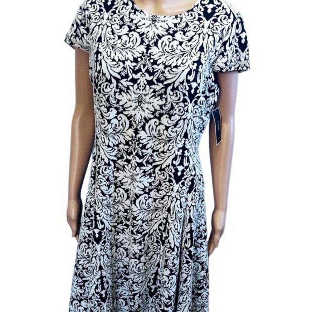 NWT MACY'S ALFANI ANIMAL NATURE LINED BLACK & WHITE FIT & FLARE DRESS SIZE 12